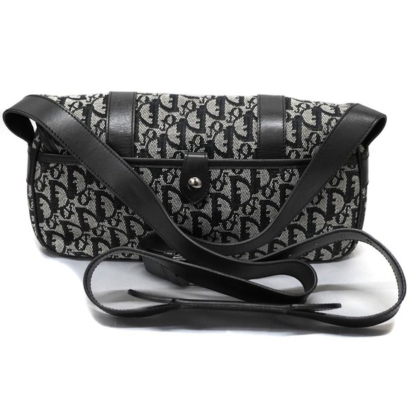 Dior Shoulder Bag Trotter Black Leather Canvas Jacquard Gray - Picture 1 of 15